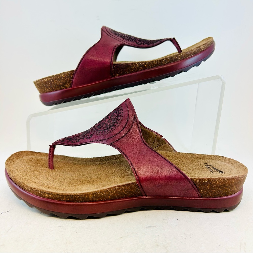 Dansko Burgundy Wine Priya Thong Low Wedge Sandals size 37 6.5 7 - Picture 5 of 11